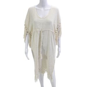 Jaline Women Kaftan Beige 100% Organic Cotton Mid-Calf Drawstring Size M